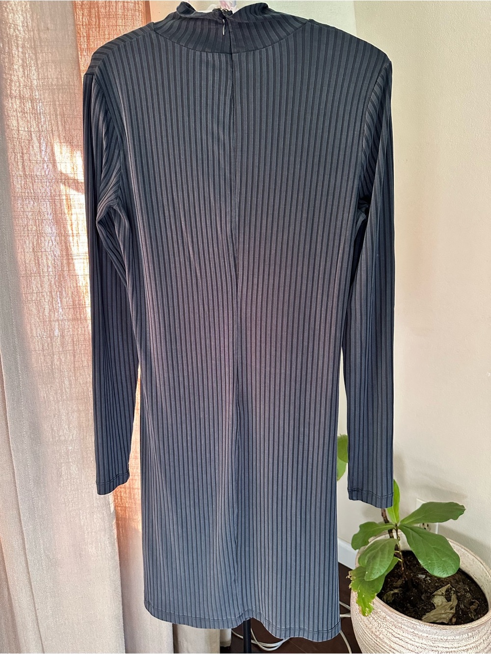 BRASS     Long-Sleeve Mock Neck Ribbed Dress in Charcoal - Picture 2 of 4